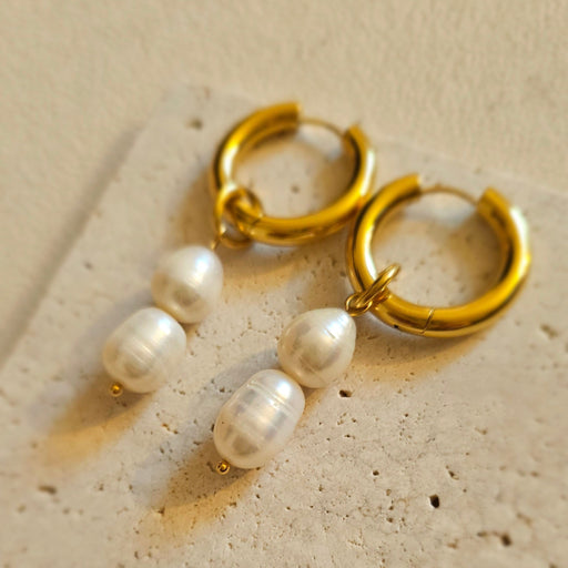 Real Pearl Drop Double Earrings - Genuine Freshwater Pearls Gift for her