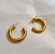 Solid Chunky Open Hoop Earrings - 18K Gold Plated Glamour - Gift for her - Gift for mom