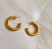 Solid Chunky Open Hoop Earrings - 18K Gold Plated Glamour - Gift for her - Gift for mom
