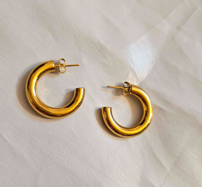 Solid Chunky Open Hoop Earrings - 18K Gold Plated Glamour - Gift for her - Gift for mom