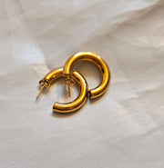 Solid Chunky Open Hoop Earrings - 18K Gold Plated Glamour - Gift for her - white braground