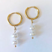 Akoya Pearl Hoop Earrings with Dangling-Pearl Earrings-Sairahaz Jewelers