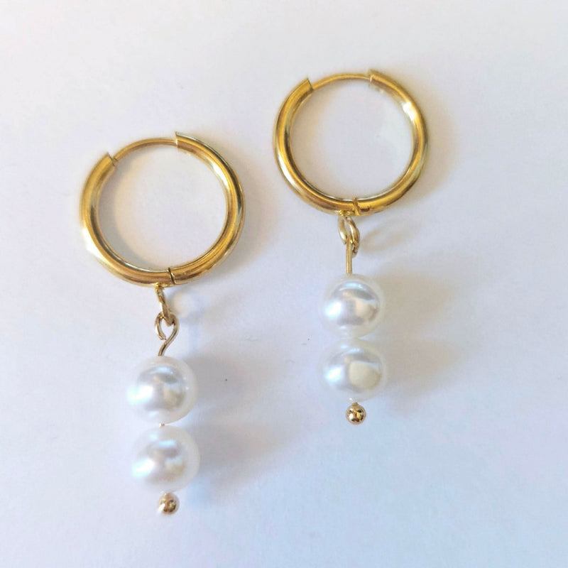 Akoya Pearl Hoop Earrings with Dangling-Pearl Earrings-Sairahaz Jewelers