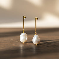 Long Bar Freshwater Baroque Pearl Earrings-Pearl Earrings-Sairahaz Jewelers