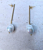 Long Bar Freshwater Baroque Pearl Earrings-Pearl Earrings-Sairahaz Jewelers