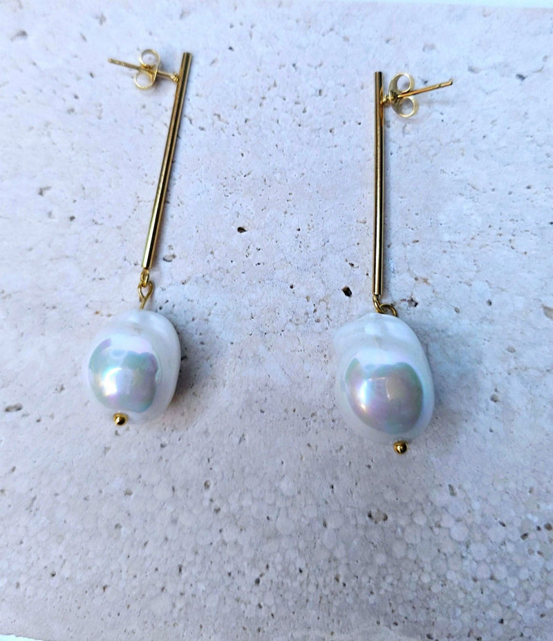 Long Bar Freshwater Baroque Pearl Earrings-Pearl Earrings-Sairahaz Jewelers