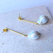 Long Bar Freshwater Baroque Pearl Earrings-Pearl Earrings-Sairahaz Jewelers