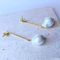 Long Bar Freshwater Baroque Pearl Earrings-Pearl Earrings-Sairahaz Jewelers