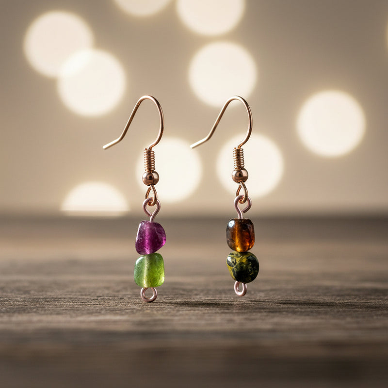 Handcrafted Tourmaline Green and Pink Dangle Earrings - Embrace Elegance-Earring-Sairahaz Jewelers