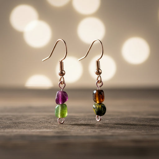 Handcrafted Tourmaline Green and Pink Dangle Earrings - Embrace Elegance-Earring-Sairahaz Jewelers