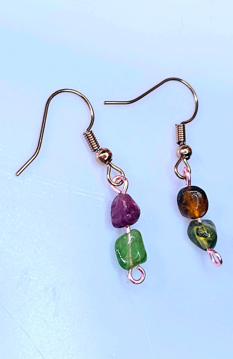 Handcrafted Tourmaline Green and Pink  Dangle Earrings - Embrace Elegance