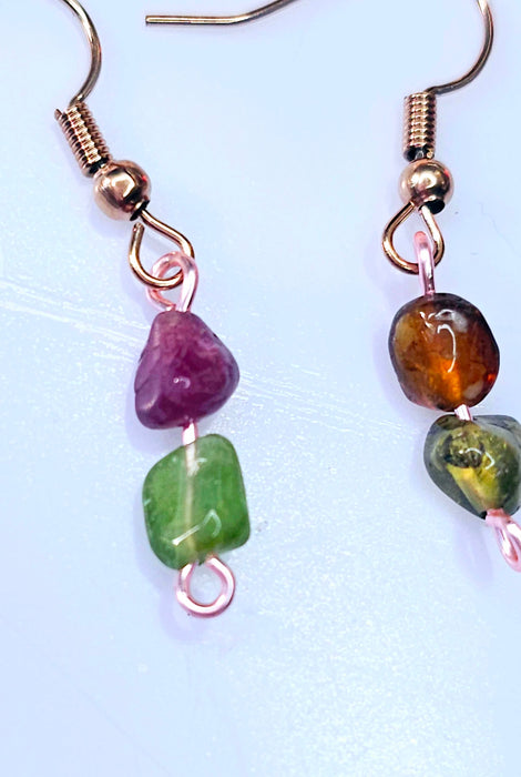 Handcrafted Tourmaline Green and Pink  Dangle Earrings - Embrace Elegance