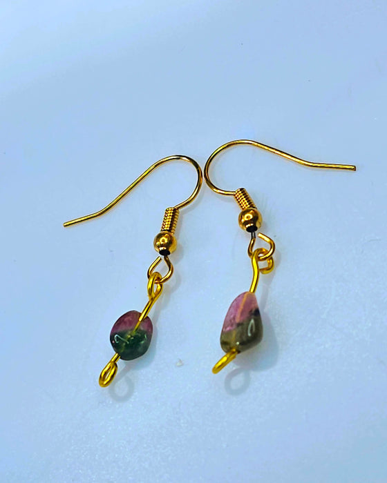 Tourmaline Watermelon Dangle Earrings Dual-Tone