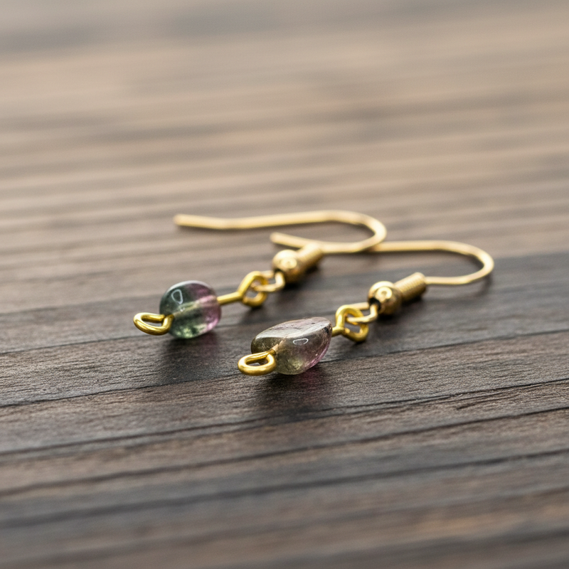 Watermelon Tourmaline Dangle Earrings – Half Green, Half Pink, Handcrafted