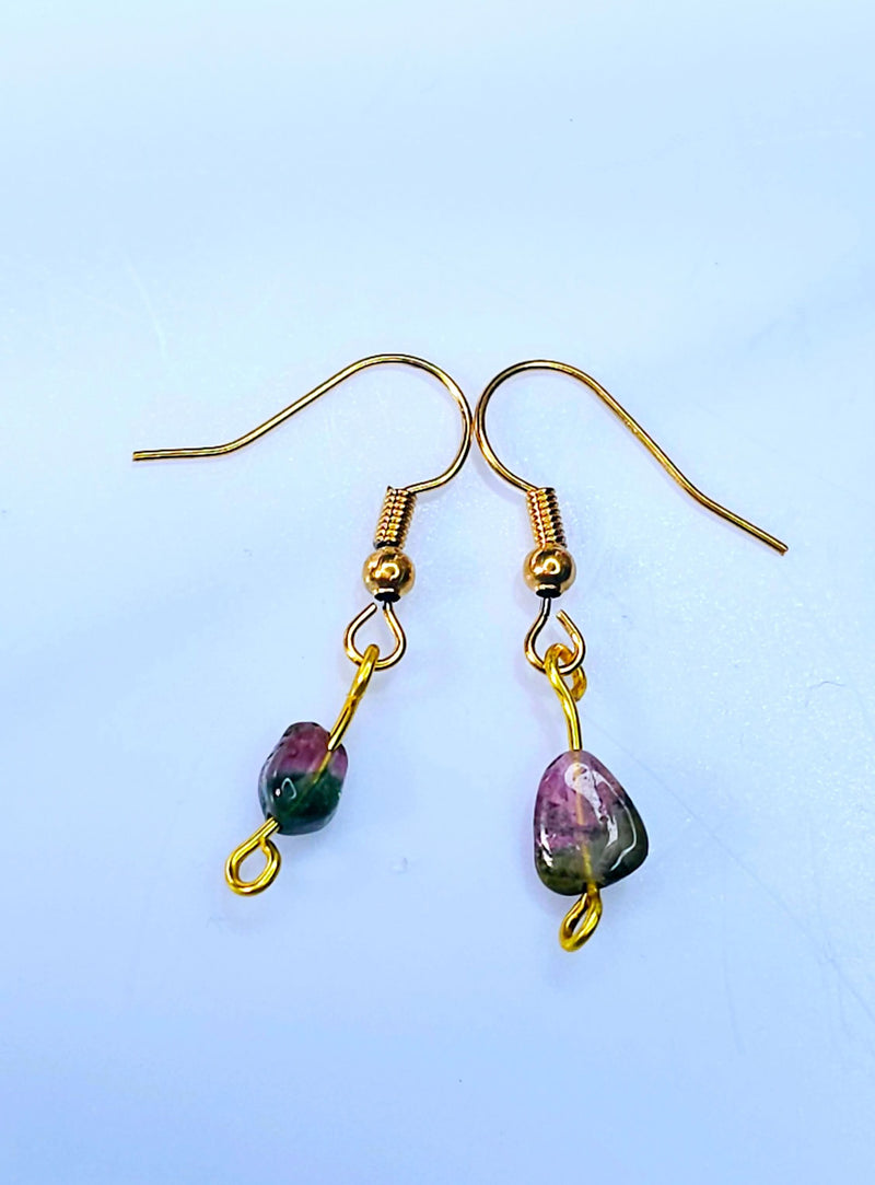 Tourmaline Watermelon Dangle Earrings Dual-Tone-Earring-Sairahaz Jewelers