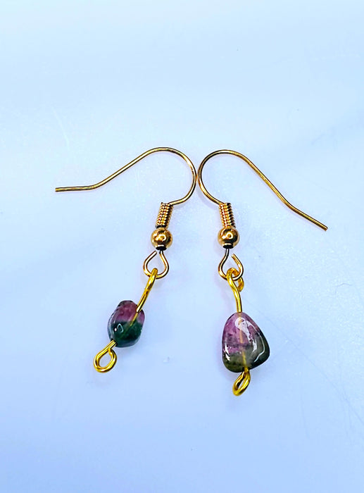 Tourmaline Watermelon Dangle Earrings Dual-Tone