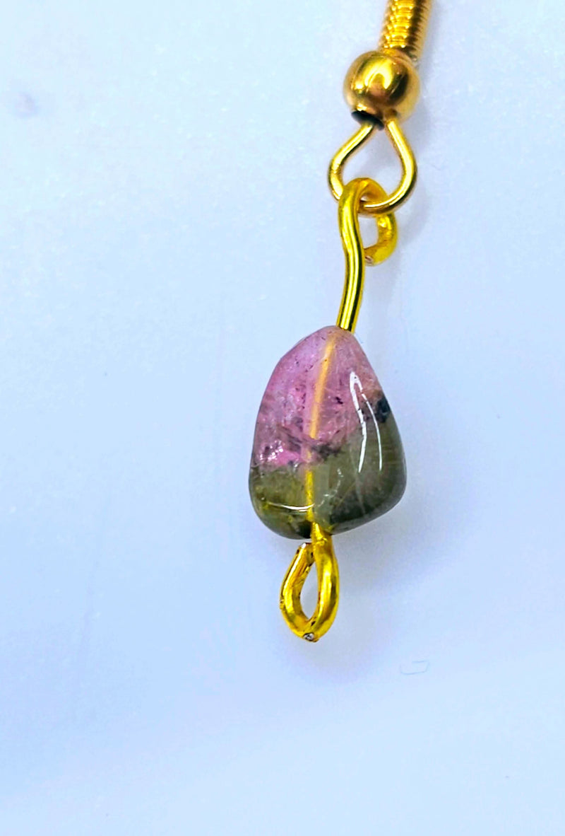 Tourmaline Watermelon Dangle Earrings Dual-Tone-Earring-Sairahaz Jewelers