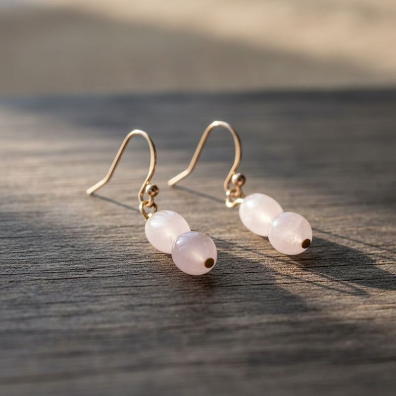 Handcrafted Rose Quartz Dangle Earrings – October Birthstone, Stainless Steel