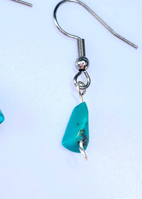 Handcrafted Turquoise Hook Earrings with Varied Natural Stones - Birthstone - Earrings - Jewelry  - closeup