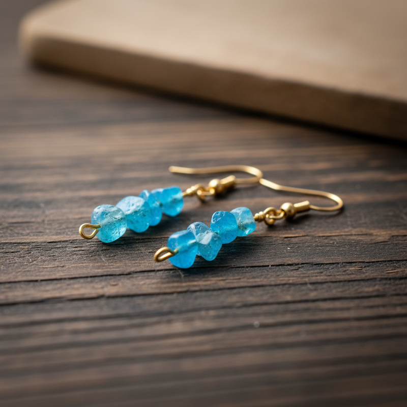 Handcrafted Apatite Hook Earrings – December Birthstone, 2 or 3 Stones