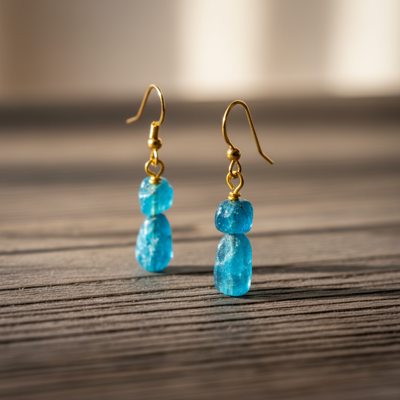 Handcrafted Apatite Hook Earrings – December Birthstone, 2 or 3 Stones