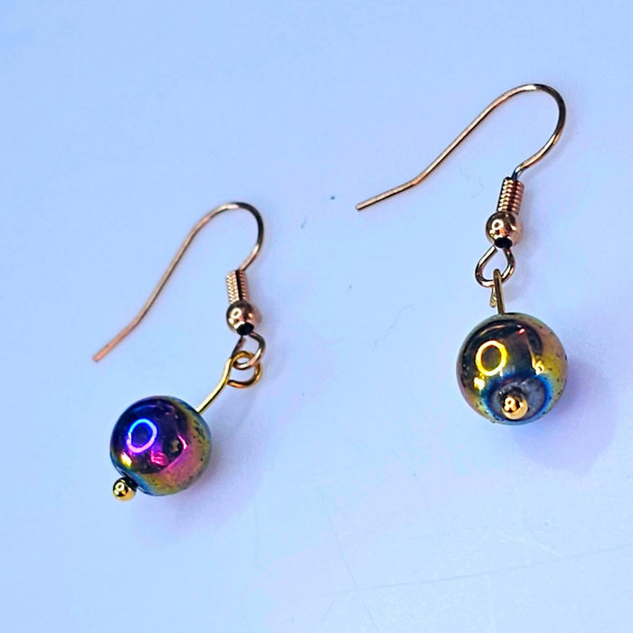 Hematite Earrings Handcrafted Rainbow  Minimalist