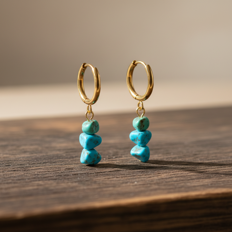 Turquoise Hoop Earrings Handcrafted December Birthstone
