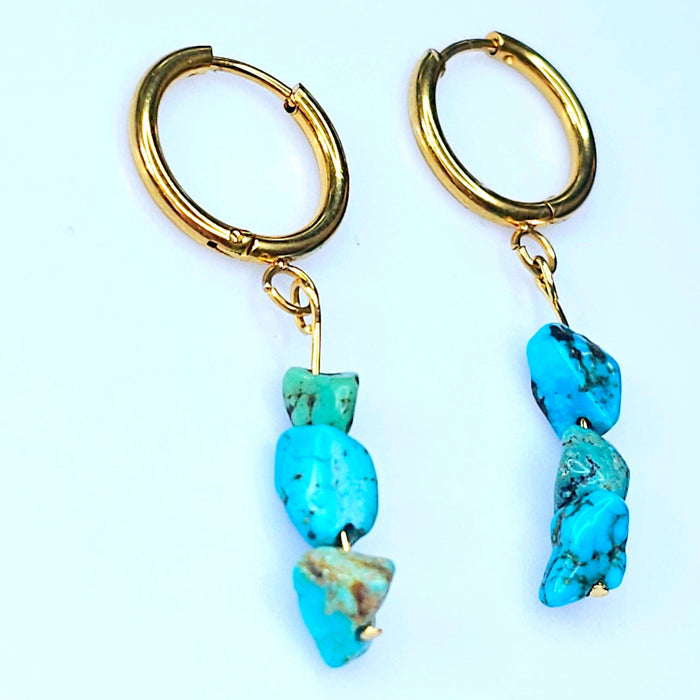 Turquoise Hoop Earrings Handcrafted December Birthstone-Earring-Sairahaz Jewelers