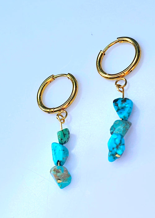 Turquoise Hoop Earrings Handcrafted December Birthstone-Earring-Sairahaz Jewelers