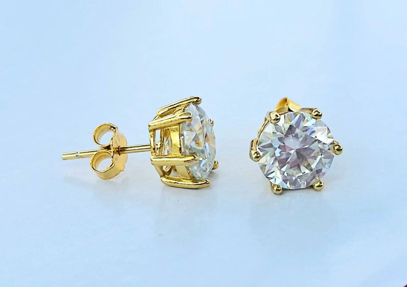 Moissanite Stud Round Earrings-Earring-Sairahaz Jewelers