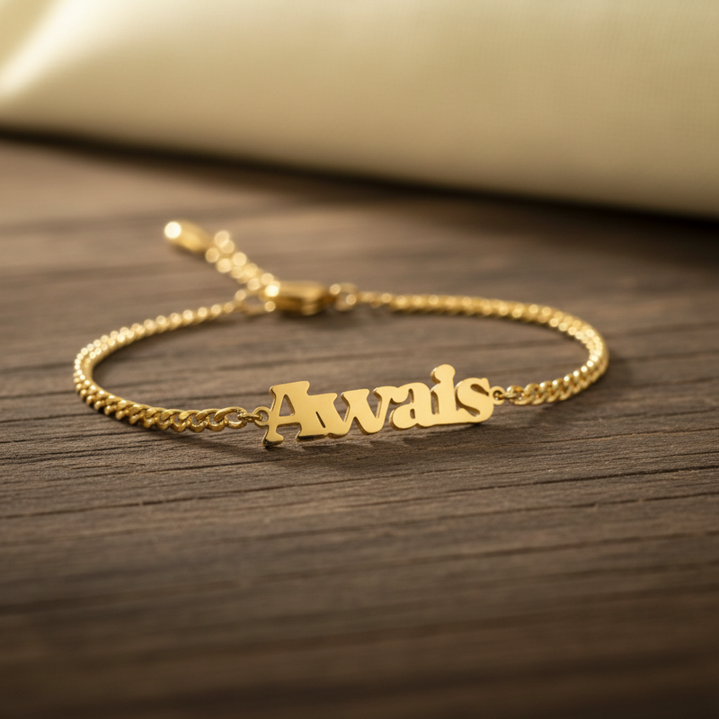 Bold Custom Name Bracelet in Gold Plated Steel
