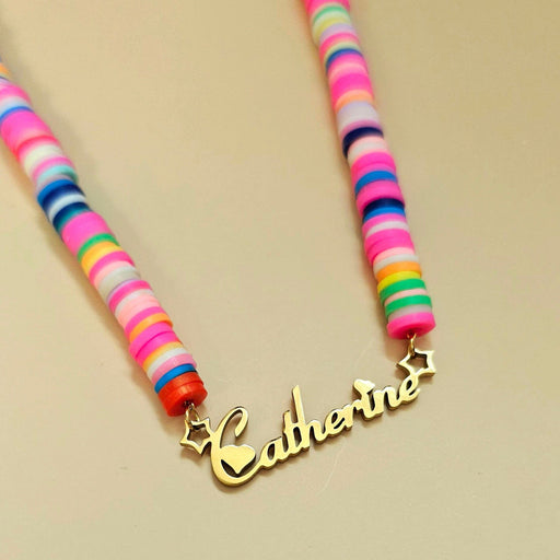 Colorful Custom Name Necklace for Girl  teen with yellow background 