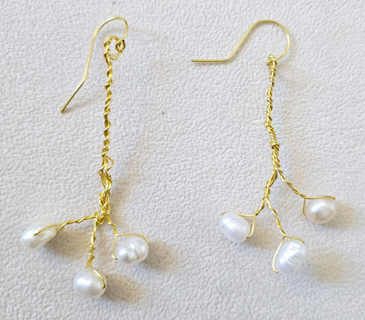 Real Pearl Earrings - 3 Pearls-Pearl Earrings-Sairahaz Jewelers