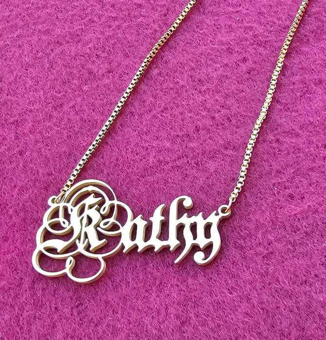 Parchment English Style Name Necklace-Cursive Custom Name Necklace-Sairahaz Jewelers