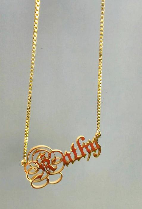 Parchment English Style Name Necklace-Cursive Custom Name Necklace-Sairahaz Jewelers