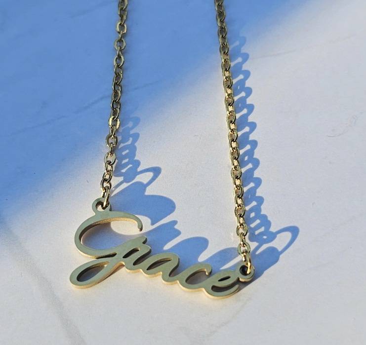 Stylish Scripture Name Necklace-Cursive Custom Name Necklace-Sairahaz Jewelers