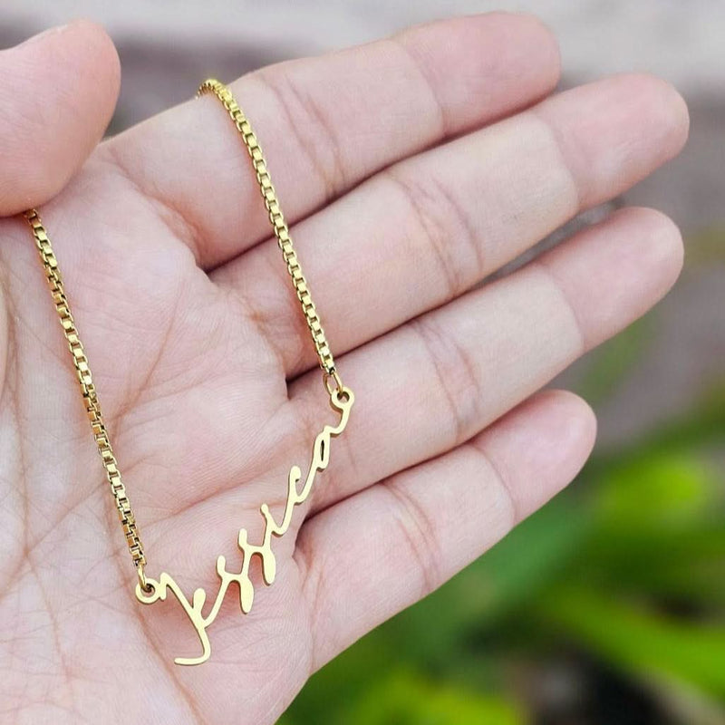 Tiny Minimalist Custom Name Necklace-Cursive Custom Name Necklace-Sairahaz Jewelers