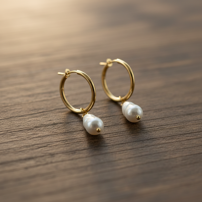 Large Freshwater Pearl Hoop Dangle Earrings