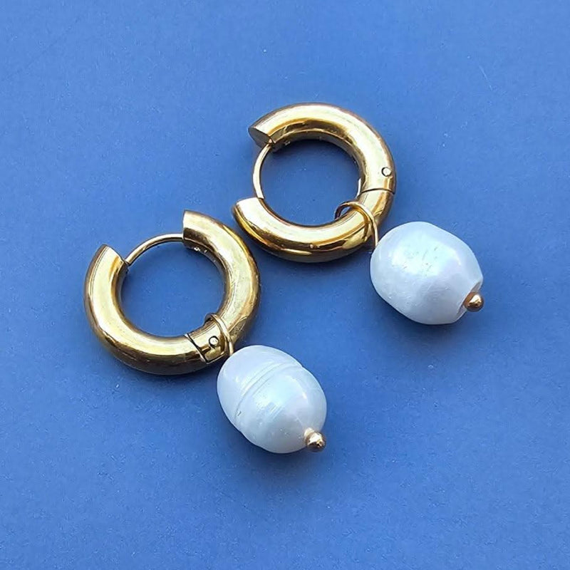 Dinty Drop Dangling Pearl Earrings, White Pearl Earrings,-Pearl Earrings-Sairahaz Jewelers