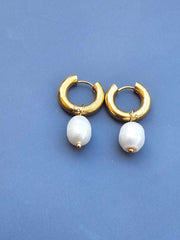 Dinty Drop Dangling Pearl Earrings, White Pearl Earrings,-Pearl Earrings-Sairahaz Jewelers
