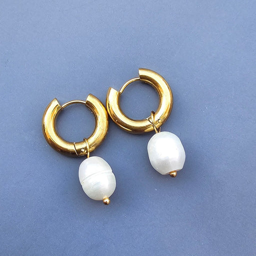 Dinty Drop Dangling Pearl Earrings, White Pearl Earrings,-Pearl Earrings-Sairahaz Jewelers