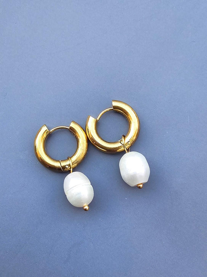 Dinty Drop Dangling Pearl Earrings, White Pearl Earrings,-Pearl Earrings-Sairahaz Jewelers