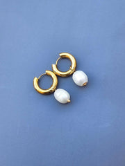 Dinty Drop Dangling Pearl Earrings, White Pearl Earrings,-Pearl Earrings-Sairahaz Jewelers
