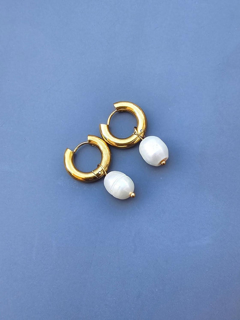 Dinty Drop Dangling Pearl Earrings, White Pearl Earrings,-Pearl Earrings-Sairahaz Jewelers