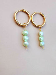 Green Cultured Pearl Earrings - Genuine Pearl Earrings-Pearl Earrings-Sairahaz Jewelers