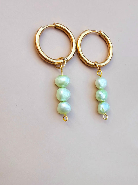 Green Cultured Pearl Earrings - Genuine Pearl Earrings-Pearl Earrings-Sairahaz Jewelers