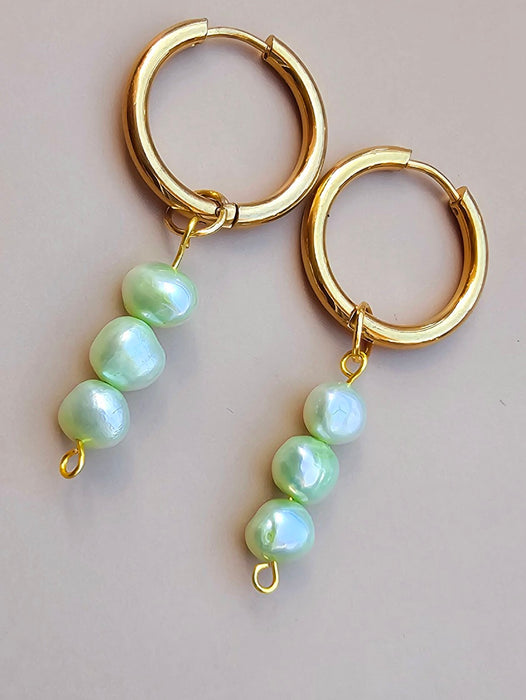 Green Cultured Pearl Earrings - Genuine Pearl Earrings-Pearl Earrings-Sairahaz Jewelers