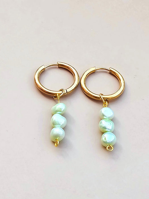 Green Cultured Pearl Earrings - Genuine Pearl Earrings-Pearl Earrings-Sairahaz Jewelers