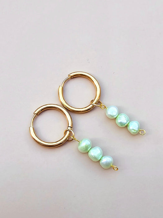 Green Cultured Pearl Earrings - Genuine Pearl Earrings-Pearl Earrings-Sairahaz Jewelers