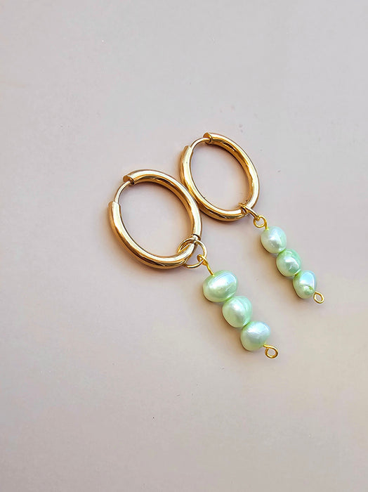 Green Cultured Pearl Earrings - Genuine Pearl Earrings-Pearl Earrings-Sairahaz Jewelers